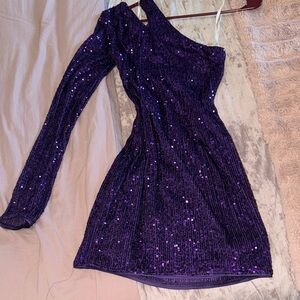 Glamorous One-Shoulder Sequin Dress in Purple